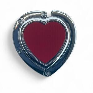 Silver Tone Red Heart Purse Handbag Clutch Bag Holder Hanger Hook GoingOut Gift